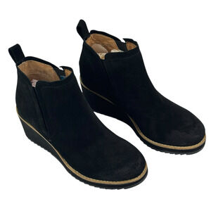 Sofft Emeree Waterproof Black Suede Wedge Chelsea Ankle Boots Womens 7M New $157